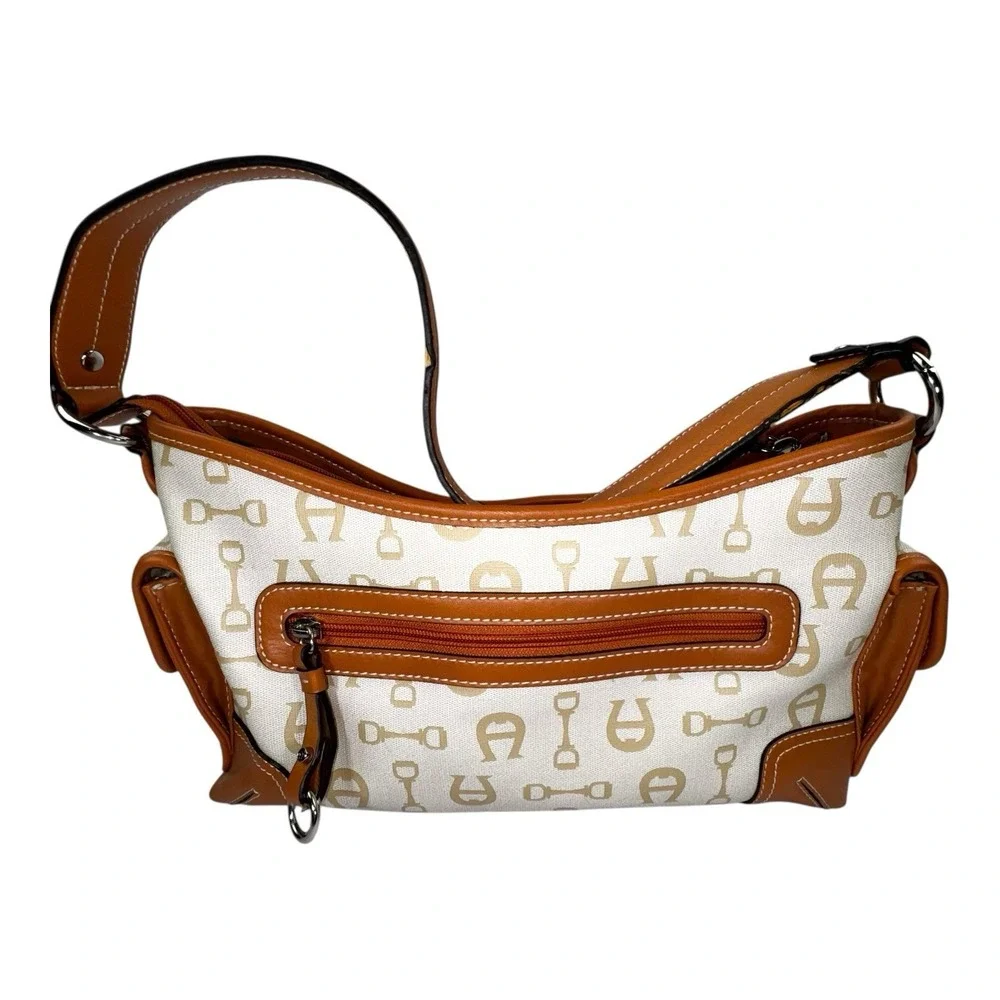 Vintage Y2K Etienne Aigner Monogram Brown Tan Small Preppy Shoulder Bag Handbag